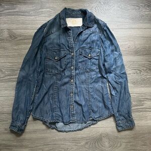 Bella Dahl Denim Blue Chambray Long Sleeve Button Down Casual Preppy Top Size S